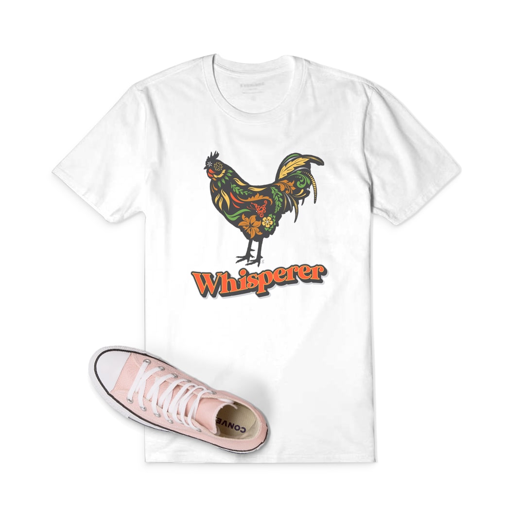 Floral Chicken Whisperer T-shirt Design on White Short Sleeve tee