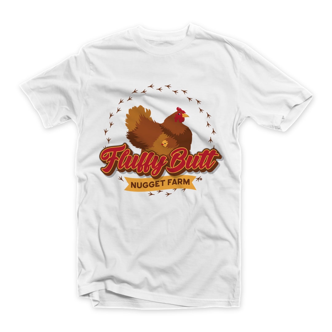 Chicken Fluffy Butt Nugget Farm Tee Design on White Short Sleeve T-shirt